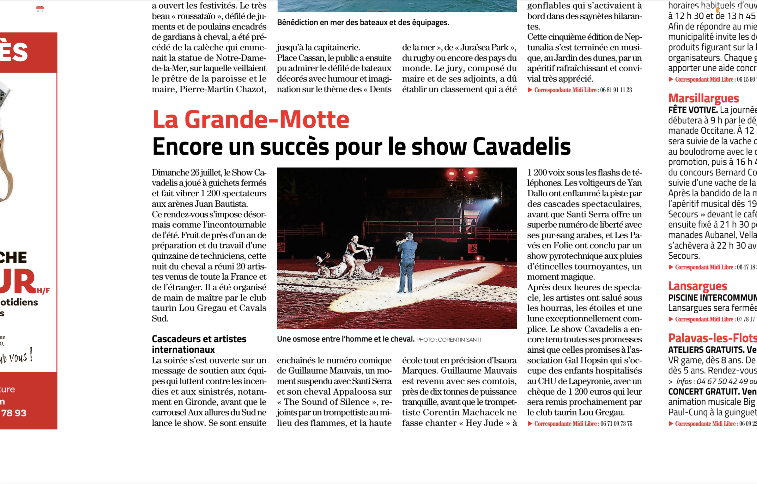Article Midi Libre : Cavadelis 2026 à guichet fermé aux arènes de La Grande Motte